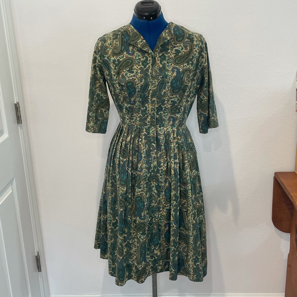 Vintage Lady Bird green paisley dress